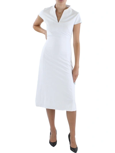 Shop Calvin Klein Womens Cap Sleeve Split Neck Midi Dress In White