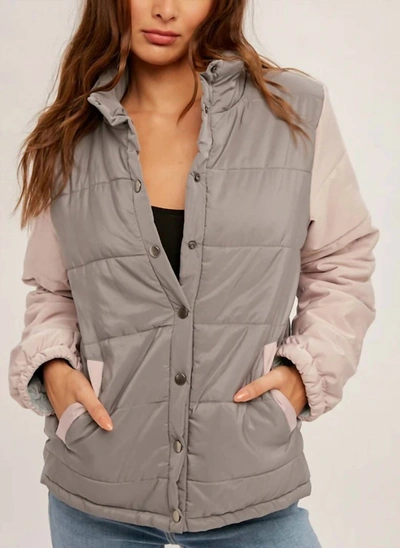 Shop Hem & Thread Reversible Puffer Jacket In Grey/mauve