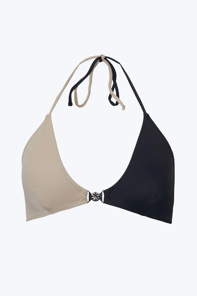 Shop Aniela Parys Tokio Two-tone Triangle Halterneck Bikini Top In Stone/black