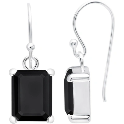 Max + Stone Sterling Silver 8x10 Emerald Cut Gemstone Earring In Black