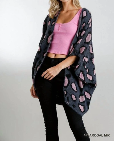 Shop Umgee Leopard Short Sweater Kimono In Grey And Pink