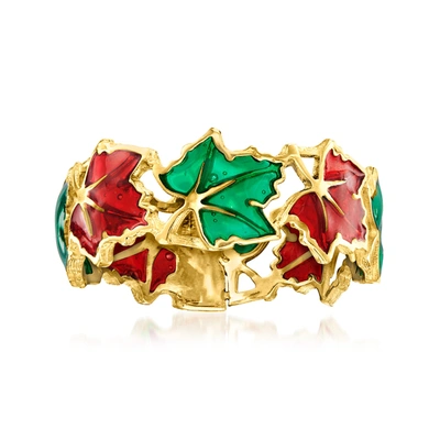 Shop Ross-simons Italian Red And Green Enamel Leaf Ring In 14kt Yellow Gold