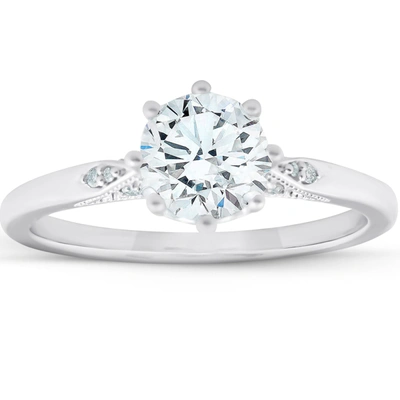 Pompeii3 1.05 Ct Diamond Engagement Ring Vintage Accent 14k White Gold 8 Prong In Multi
