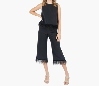 Shop Emily Mccarthy Side Zip Feather Fringe Party Pant In Black
