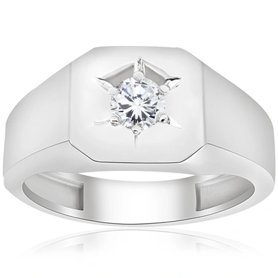 Pompeii3 Mens 1/6ct Diamond Solitaire High Polished Wedding Ring 10k White Gold In Multi