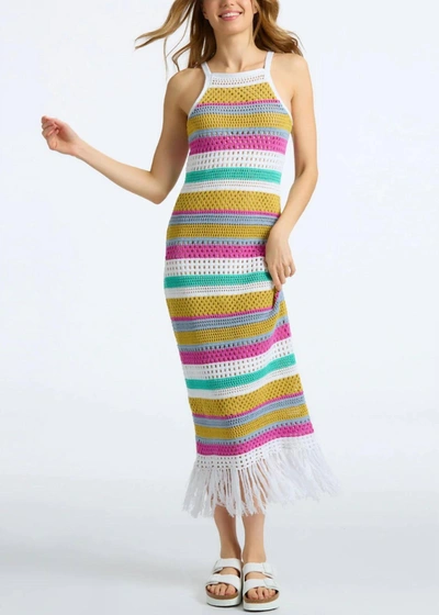 Shop 525 America Lucia Stripe Crochet Dress In Cyan Multi