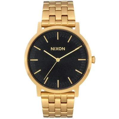 Shop Nixon Men's Porter Black Dial Watch In Gold