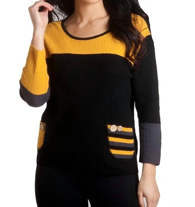 French Kyss Boucle Striped Pocket Sweater In A/s In Black