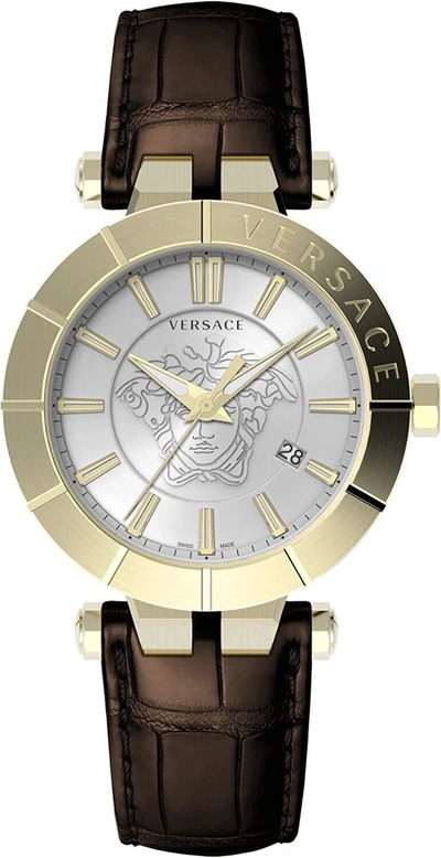 Shop Versace Men's 43mm Quartz Watch In Silver