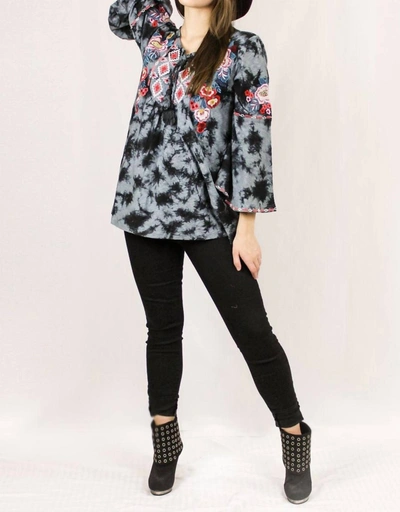 Shop Avani Del Amour Tie Dye Embroidery Top In Grey And Black
