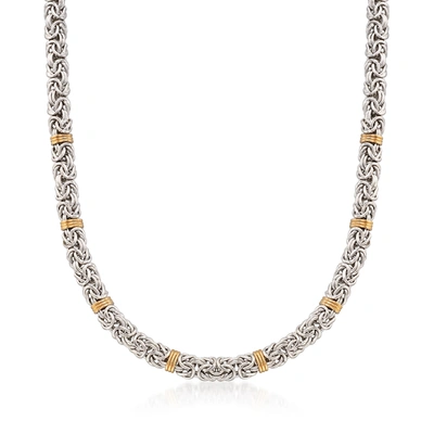 Ross-simons Sterling Silver Byzantine Necklace With 14kt Gold Stations In Silver