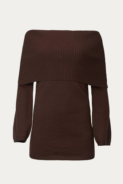 Shop The Sang Off-the-shoulder Sweater Dress In Chocolate In Multi
