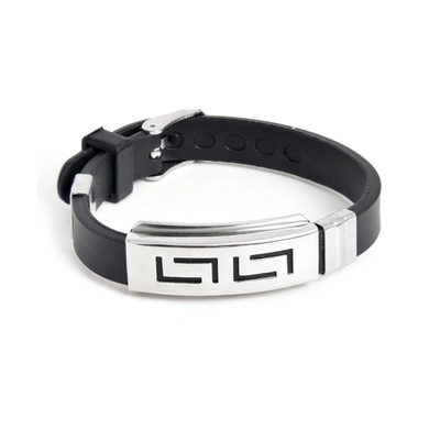 Shop Sohi Stainless Steel Interlock Designer Bracelet In Silver