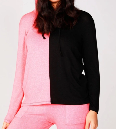 Shop French Kyss Color Block Hoodie In Black/coral In Pink