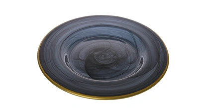 Classic Touch Decor Set Of 4 Black Alabaster Salad Plates W Gold-scalloped 8.75"d