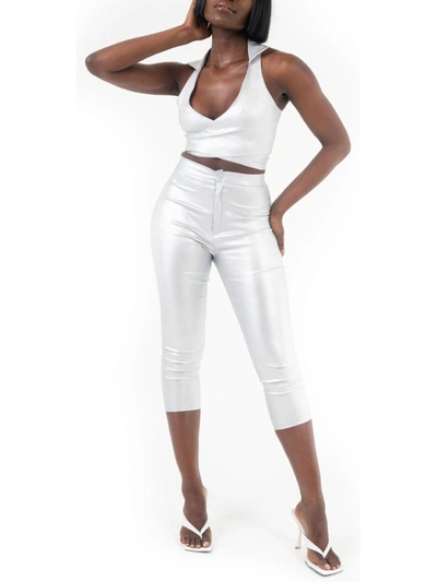 Shop Grayscale Womens Shimmer High Rise Capri Pants In White