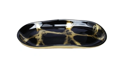 Shop Classic Touch Decor Black And Gold Marbleized Oval Dish