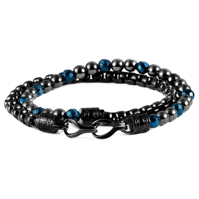 Shop Crucible Jewelry Crucible Los Angeles Gunmetal Plated Steel And 6mm Round/faceted Blue Hematite Bracelet