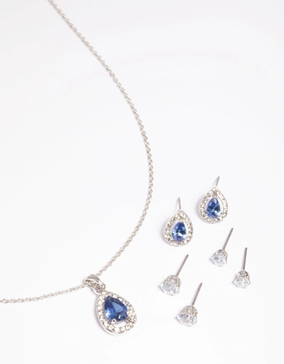 Lovisa Diamond Simulant Sapphire Necklace And Earrings Set In Blue