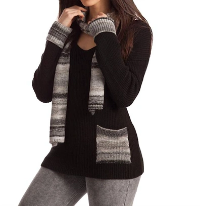 FRENCH KYSS EMILIA RIBBED V-NECK W/ SCARF IN BLACK MULTI 