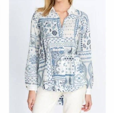 Johnny Was Vanya Schiffli Oversized Shirt In Wht In Multi