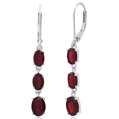 Max + Stone Gemstone Oval Shape Dangle Earrings In 925 Sterling Silver (1.5") In Red