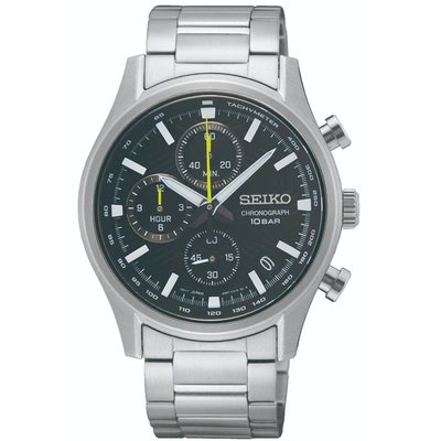 Shop Seiko Men's Classic Black Dial Watch In Silver