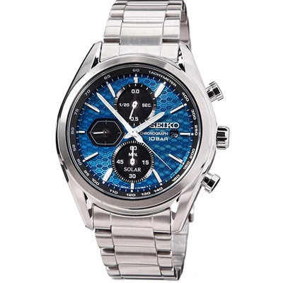 Shop Seiko Men's Classic Blue Dial Watch In Silver