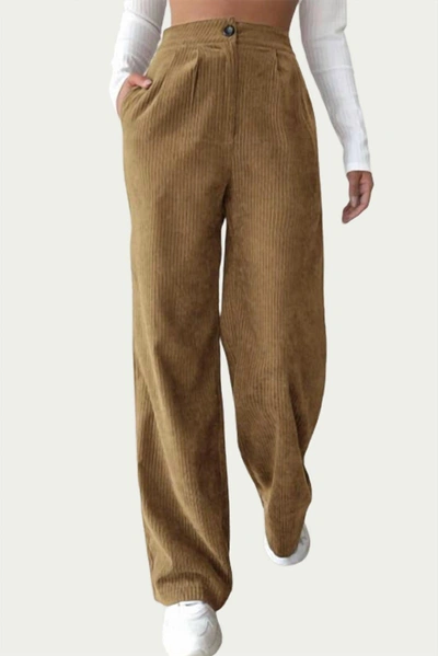 Shop Trend Shop High-waist Pleated Corduroy Pant In Camel In Brown