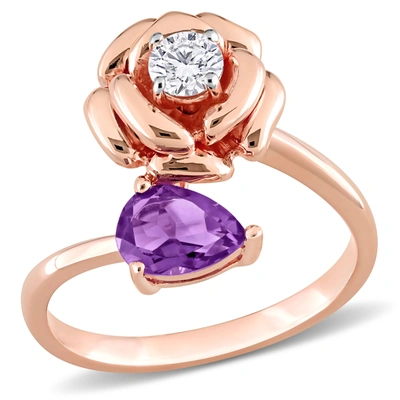 Shop Mimi & Max 1 Ct Tgw Pear African Amethyst And White Topaz 2-stone Rose Ring In Purple