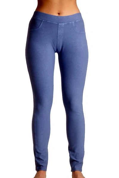 Shop French Kyss Mid Rise Leggings In Denim In Blue