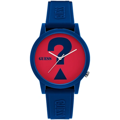 Shop Guess Men's Red Dial Watch In Blue