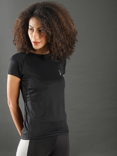 Shop Campus Sutra Solid Women Round Neck Black Sports Jersey T-shirt
