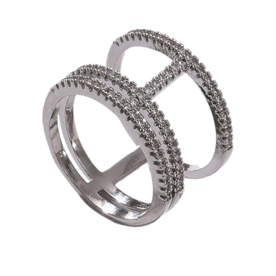 Sohi Silver Color Silver Plated American Diamond Ring For Women's In Silver