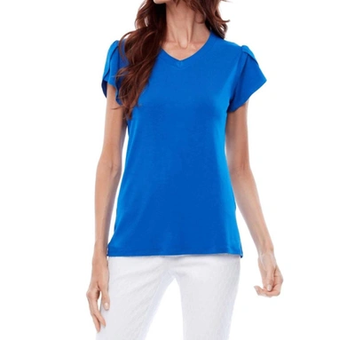 Shop Up Petal Sleeve V-neck Top In Cobalt In Blue