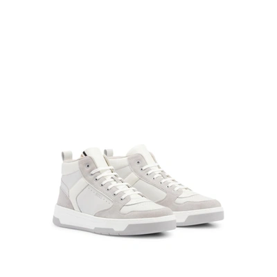 Shop Hugo Boss High-top Trainers In Leather With Logo Details In White