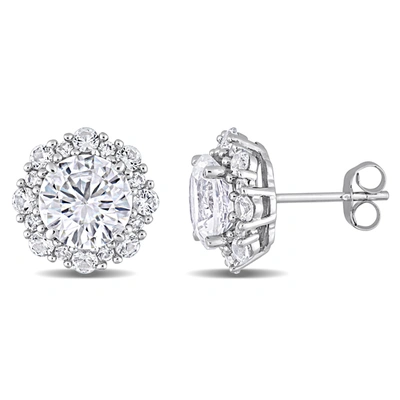Mimi & Max 6 1/10 Ct Tgw Created White Sapphite Halo Earrings In 10k White Gold In Silver