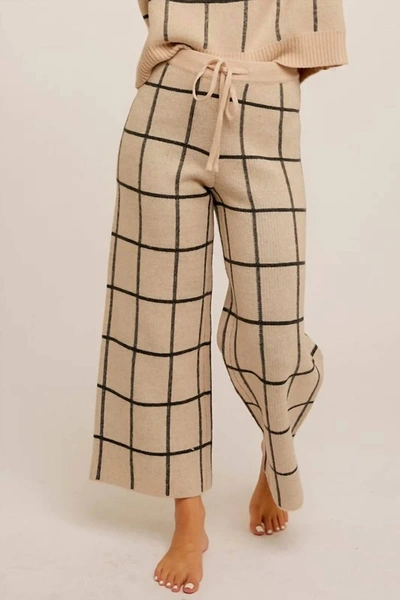 Shop Hem & Thread Grid Crop Wide Sweater Pants In Beige