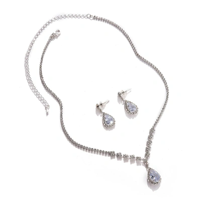 Sohi Silver Plated Designer Stone Necklace And Earring Set In Silver