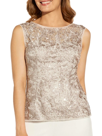 Shop Adrianna Papell Womens Lace Sleeveless Blouse In Beige
