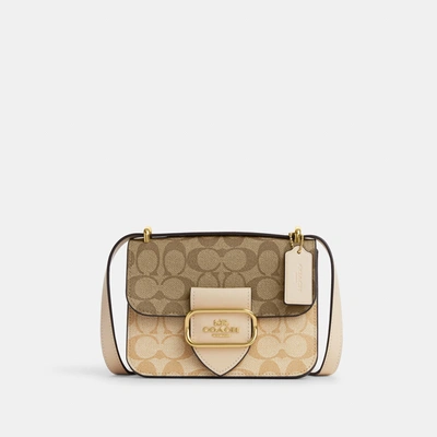 Shop Coach Outlet Morgan Square Crossbody In Blocked Signature Canvas In Beige