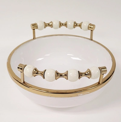 Shop Classic Touch Decor White Round Bowl With Two Gold And White Beaded Design Handles 10"d