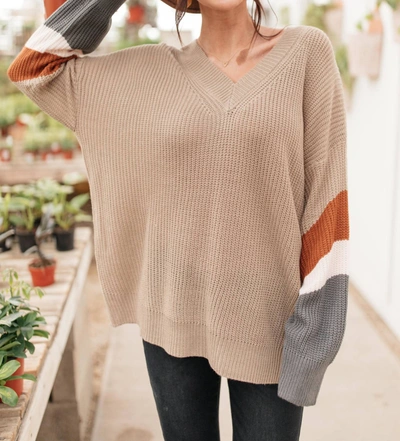 Shop Haptics The Edge Of Your Sleeve Sweater In Taupe In Beige