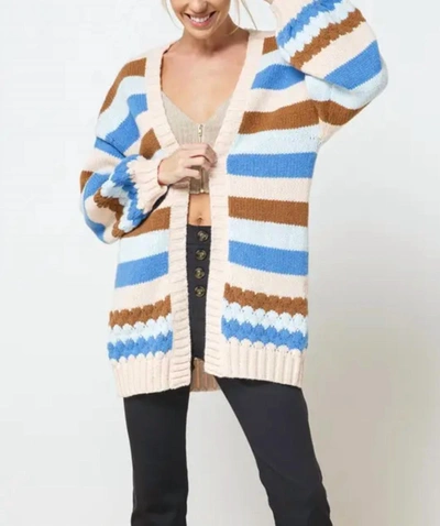 Shop Bestto Multicolor Striped Open-front Cardigan In Blue/cream/brown/light Blue