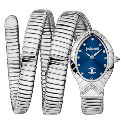 Shop Just Cavalli Women's Snake Blue Dial Watch In Silver