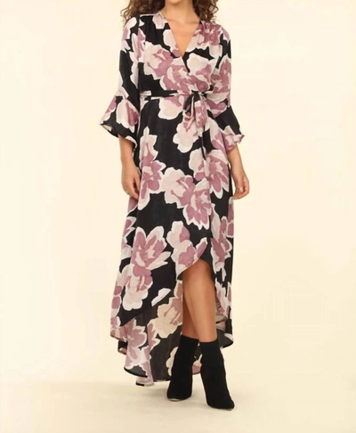 Veronica M Romano Wrap Maxi Dress With Bell Sleeve In Black In Black