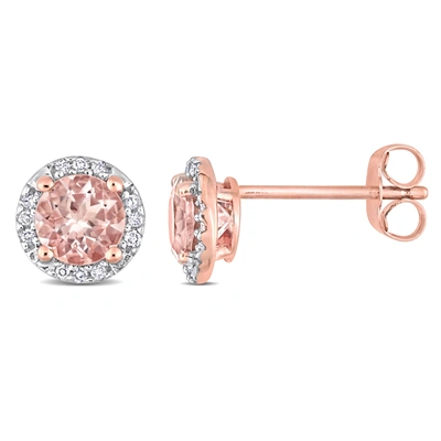 Mimi & Max Morganite And Diamond Halo Stud Earrings In 10k Rose Gold In Pink