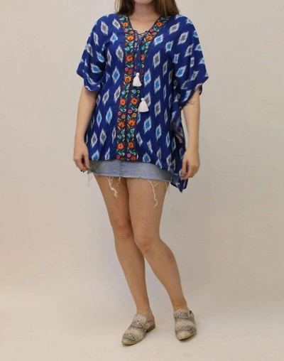 Avani Del Amour Embroidered Poncho Top In Blue In Blue