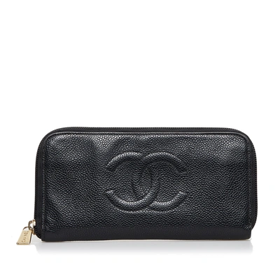 Chanel Cc Caviar Zip Around Leather Long Wallet () In Black