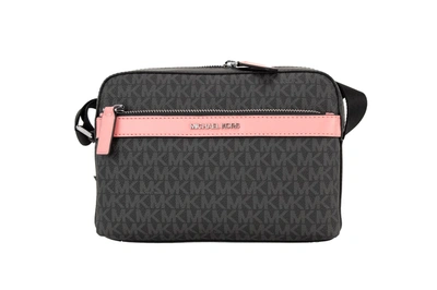Shop Michael Kors Cooper Small Pink Signature Pvc Utility Crossbody Women's Bag In Black
